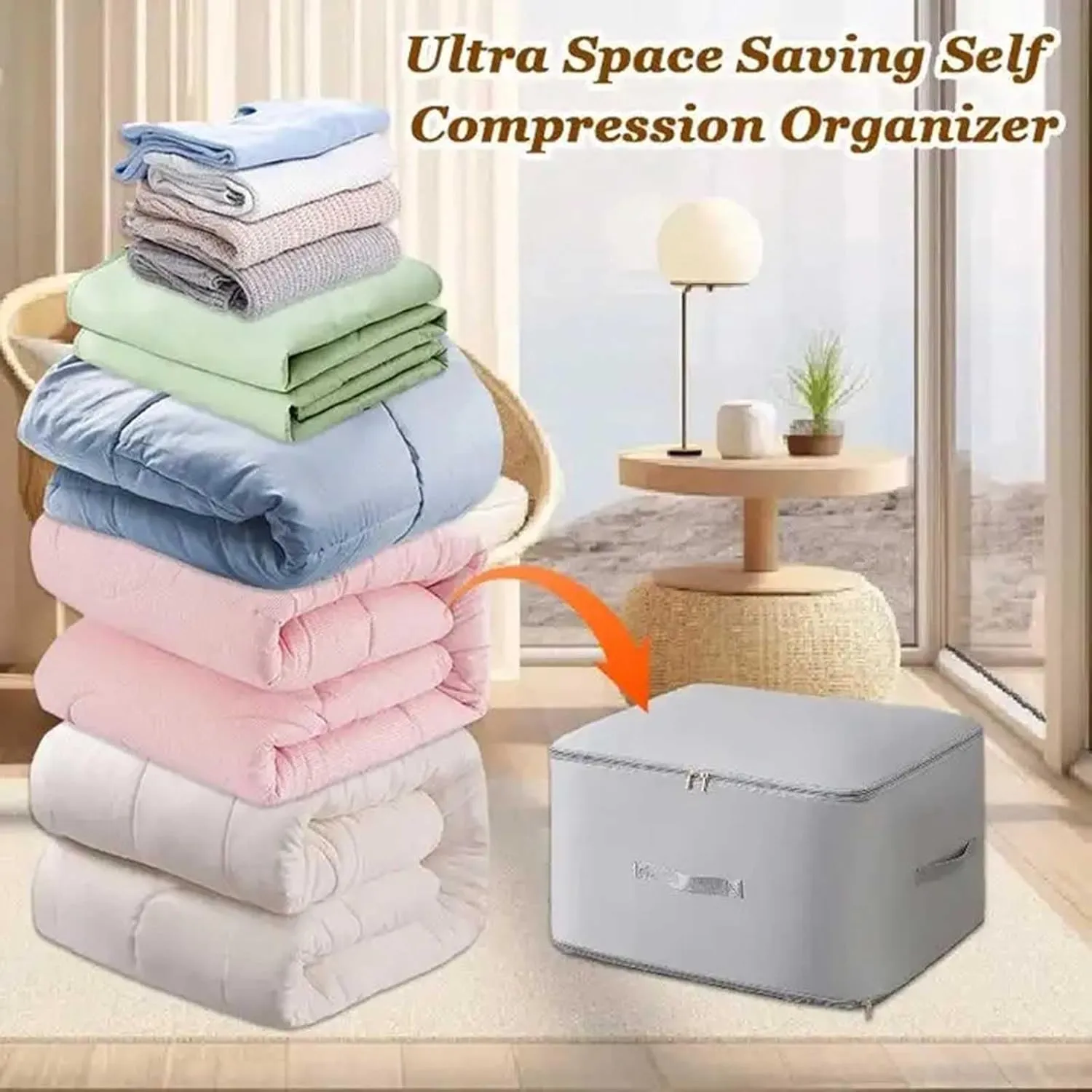 2PCS Ultra Space Saving Self Compression Organizer,Dustproof And Moisture-Proof Compression Storage Bag For King/Queen Comforters, Pillows, Bedding/Quilt, Blanket, Duvet (Pink-L)