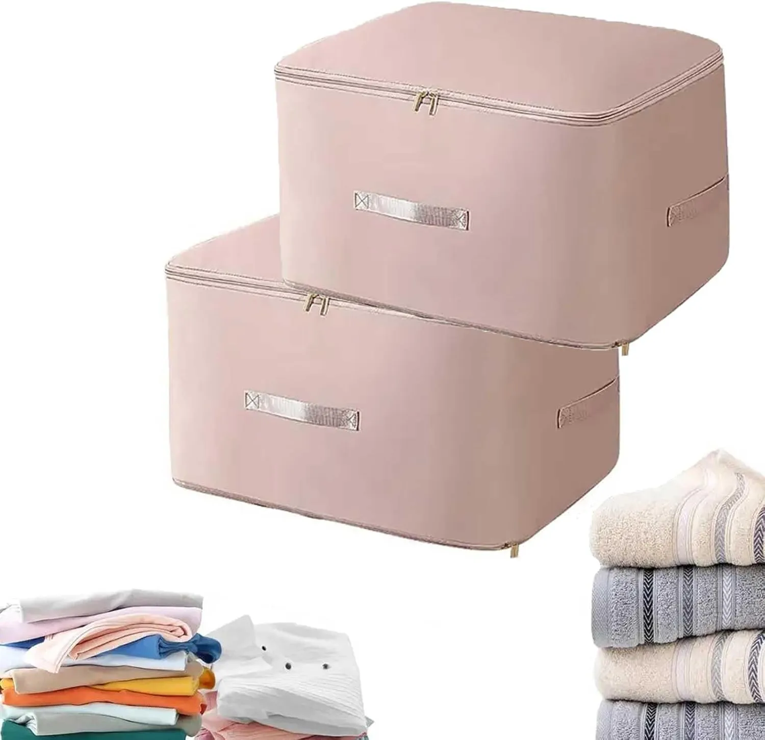 2PCS Ultra Space Saving Self Compression Organizer,Dustproof And Moisture-Proof Compression Storage Bag For King/Queen Comforters, Pillows, Bedding/Quilt, Blanket, Duvet (Pink-L)