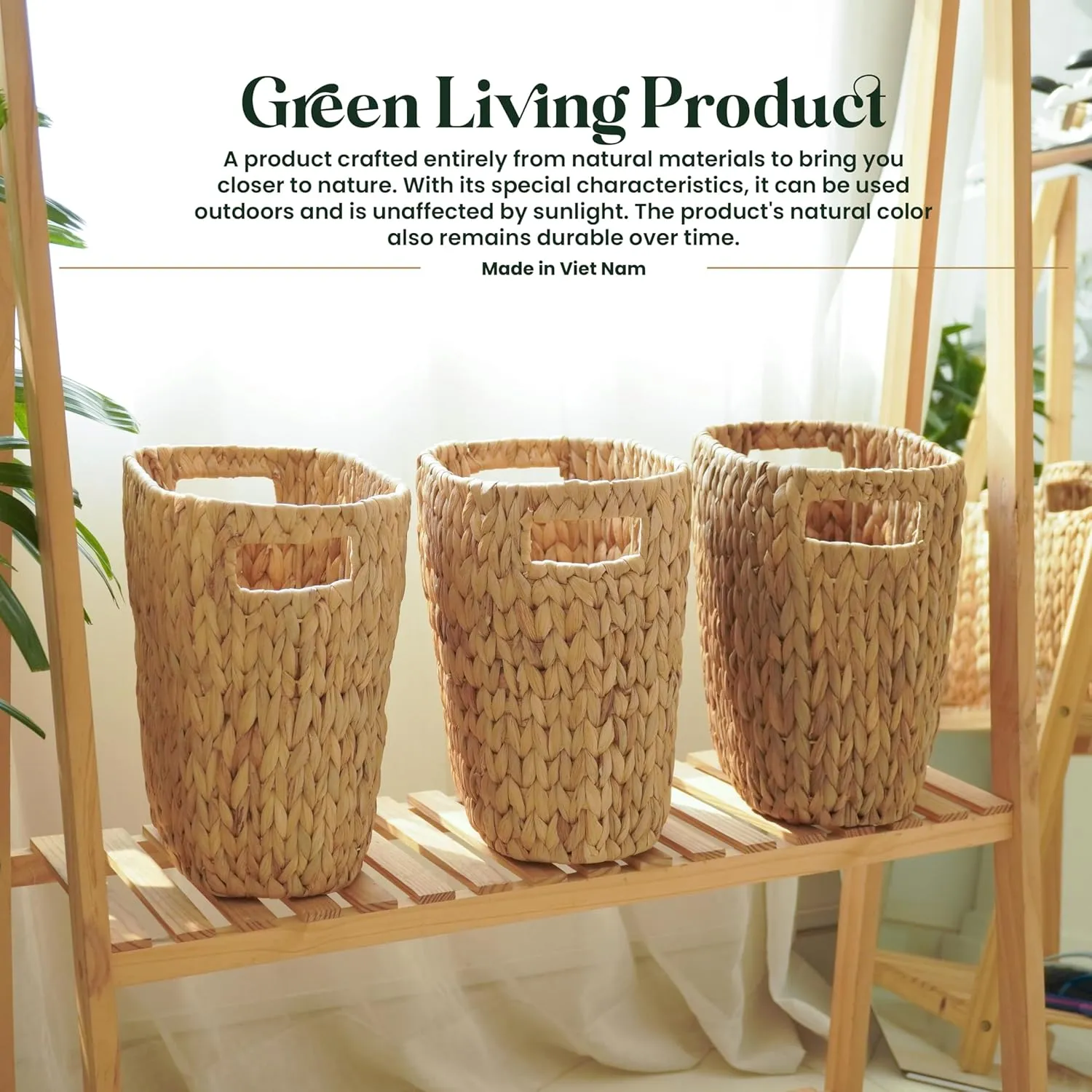 3.2 Gallons Wicker Woven Waste Basket - Water Hyacinth Trash Can with Handles - Seagrass Wastebaskets for Bedroom, Bathroom, Kitchen, Office - Handwoven Slim Trash Bin for Under Sink, Garbage