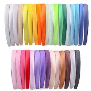 33 PCS 0.6 Inch wide DIY plain Satin Covered Headbands Girls Hairbands Teen Colorful Ribbon Thin Hair Band DIY Craft Headband for Women Non Slip