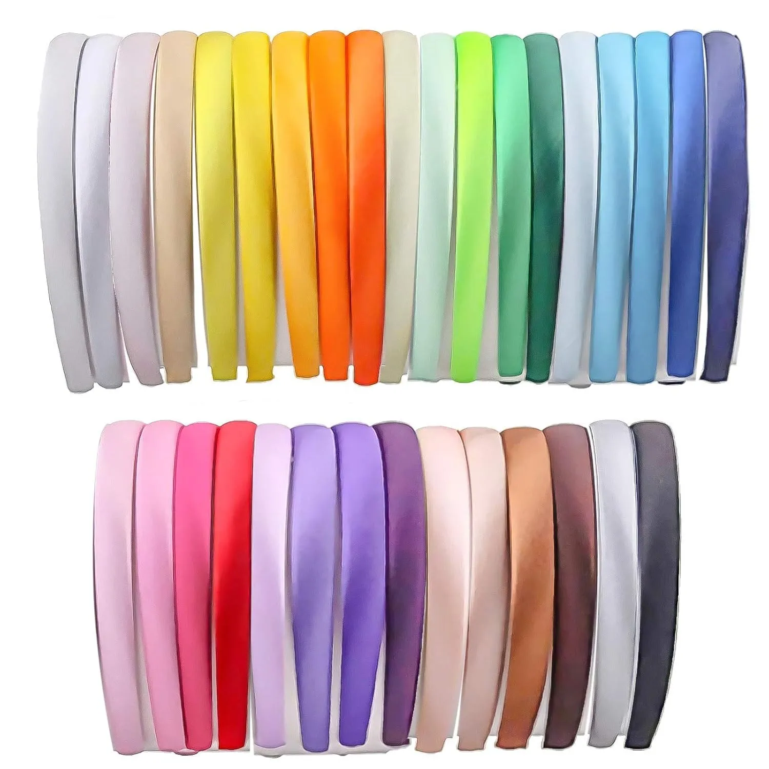 33 PCS 0.6 Inch wide DIY plain Satin Covered Headbands Girls Hairbands Teen Colorful Ribbon Thin Hair Band DIY Craft Headband for Women Non Slip