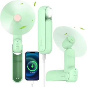 4 IN 1 Portable Handheld Fan,Personal Foldable Cooling Fan, Mini Pocket Fan,Desk Fan,Hand Fan,Flashlight,Power Bank,Table Lamp,Camping Travel Beach Fan, Birthday Gifts for Women Men(Light Green)