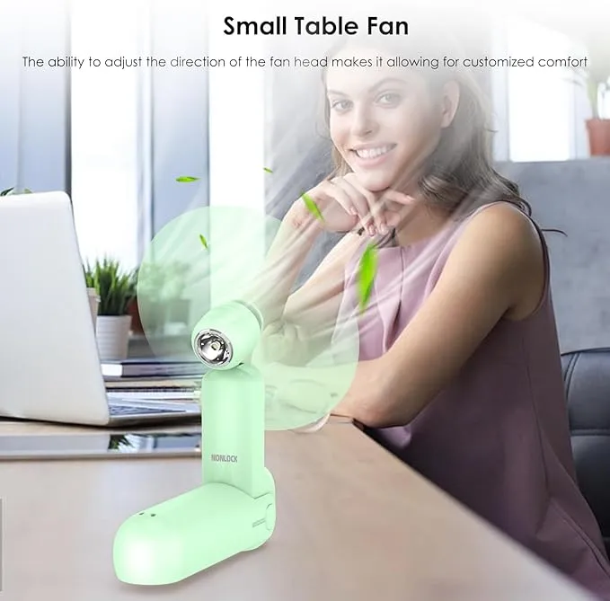 4 IN 1 Portable Handheld Fan,Personal Foldable Cooling Fan, Mini Pocket Fan,Desk Fan,Hand Fan,Flashlight,Power Bank,Table Lamp,Camping Travel Beach Fan, Birthday Gifts for Women Men(Light Green)