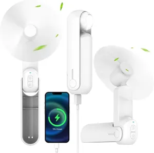 4 IN 1 Portable Handheld Fan,Personal Foldable Cooling Fan, Mini Pocket Fan,Desk Fan,Hand Fan,Flashlight,Power Bank,Table Lamp,Camping Travel Beach Fan, Birthday Gifts for Women Men(White)