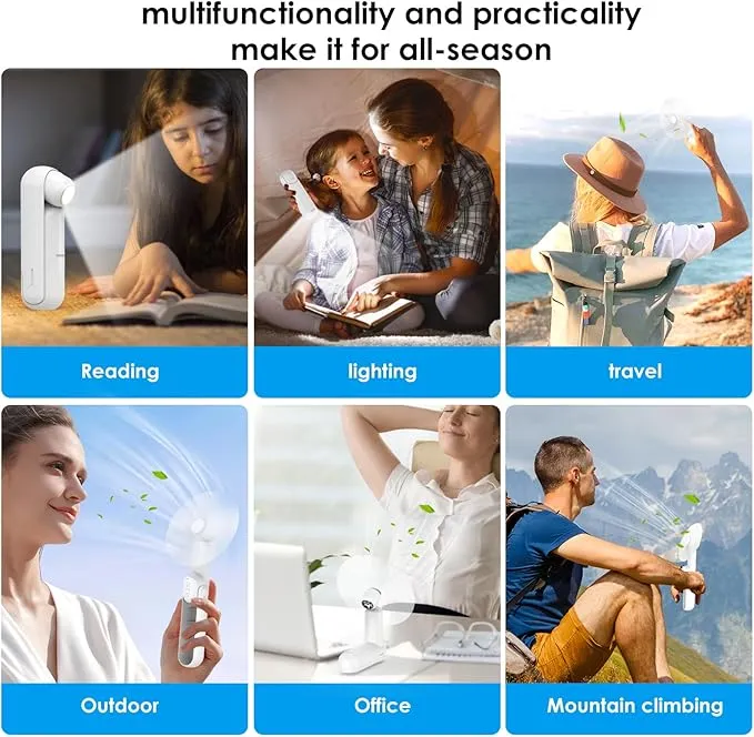 4 IN 1 Portable Handheld Fan,Personal Foldable Cooling Fan, Mini Pocket Fan,Desk Fan,Hand Fan,Flashlight,Power Bank,Table Lamp,Camping Travel Beach Fan, Birthday Gifts for Women Men(White)