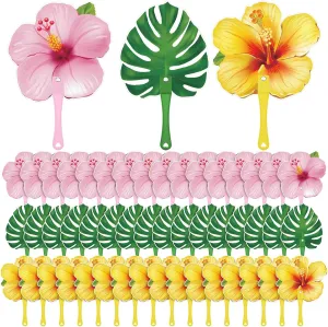 48 Pcs Plastic Tropical Fans Luau Safari Party Fans Smile Face Fans Ornaments Gifts Summer Hawaiian Jungle Party Favors (Hawaiian Party)