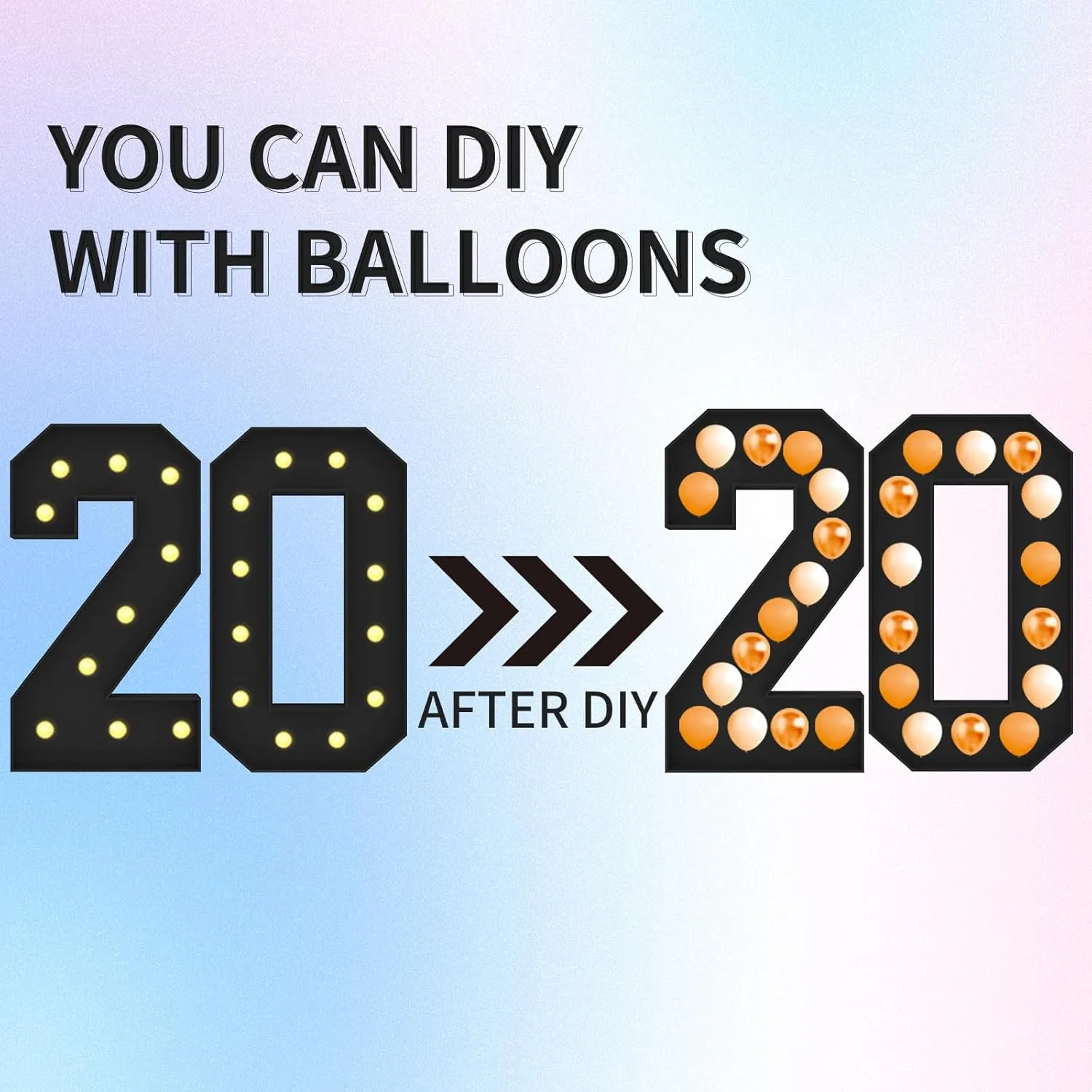 4FT Marquee Light Up Numbers 20, Black Big Light Up Numbers for Party, Pre-cut Foam Board Mosaic Numbers Set Can Be Used for Birthdays, Weddings, Baby Anniversaries