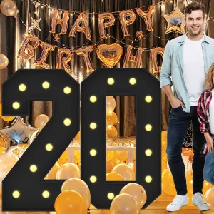 4FT Marquee Light Up Numbers 20, Black Big Light Up Numbers for Party, Pre-cut Foam Board Mosaic Numbers Set Can Be Used for Birthdays, Weddings, Baby Anniversaries