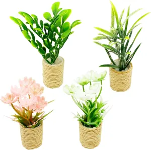 4Pcs Miniature Potted Plant Flowers Trees Basket Artificial Bonsai for 1:12 Mini Dollhouse Fairy Garden Scene Model Micro Landscape Decoration