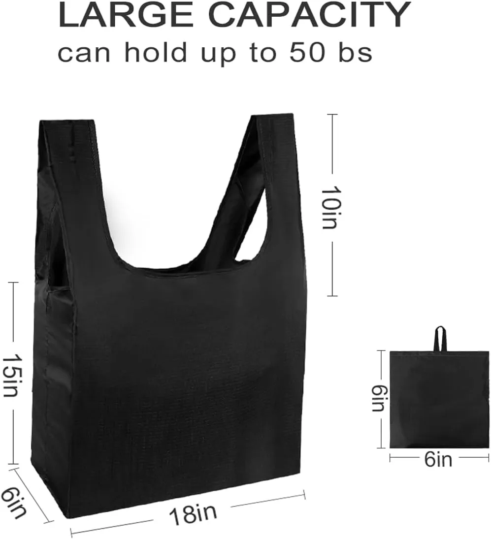 5 Pack Foldable Shoping Bags Tote Bulk Nylon Bags with Handles Black