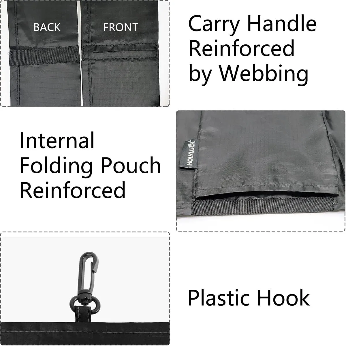 5 Pack Foldable Shoping Bags Tote Bulk Nylon Bags with Handles Black