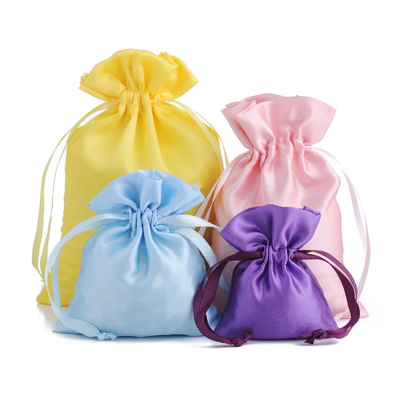 50pcs Light Blue Satin Bags with Drawstring - 5 Sizes