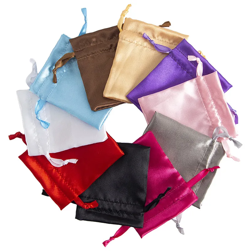 50pcs Light Blue Satin Bags with Drawstring - 5 Sizes