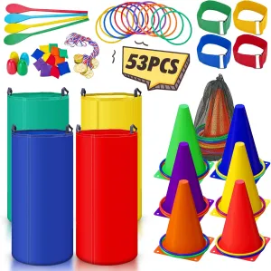53PCS Outdoor Lawn Carnival Games Bean Bags Ring Toss Set Potato Sack Race Bags Egg and Spoon Race Party for Kid Adult Family，Birthday Party Family Reunion Outside Field Day Easter Games