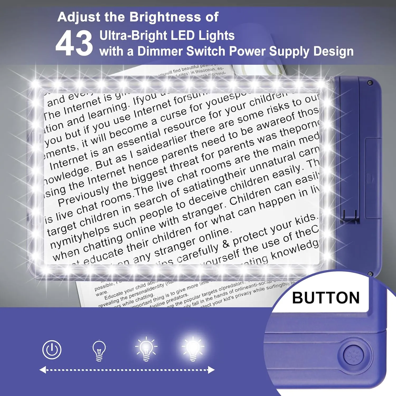 5X Magnifying Glass with Light and Stand 43 Ultra-Bright LEDs, Full Page Magnifying Glass, Hands Free Magnifier Ideal for Reading, Seniors, Low Vision, Elderly, Book Lovers, and Screen Viewing