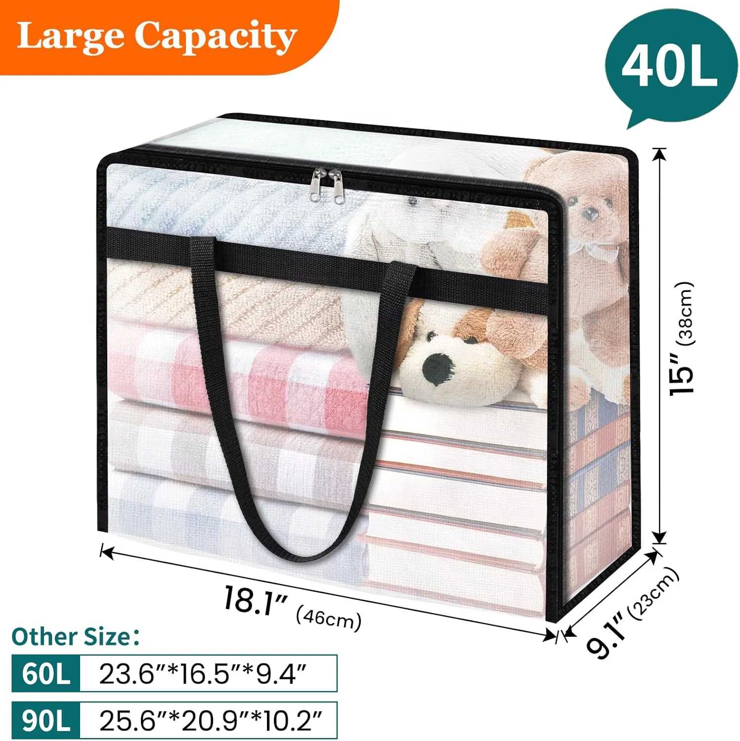 6 Pack Clear Storage Bags for Comforter, Clothes & Bedding, Plastic Blanket Storage with Zipper and Handle, Moving Bags, Closet Organizer and Under-Bed Storage (40L)