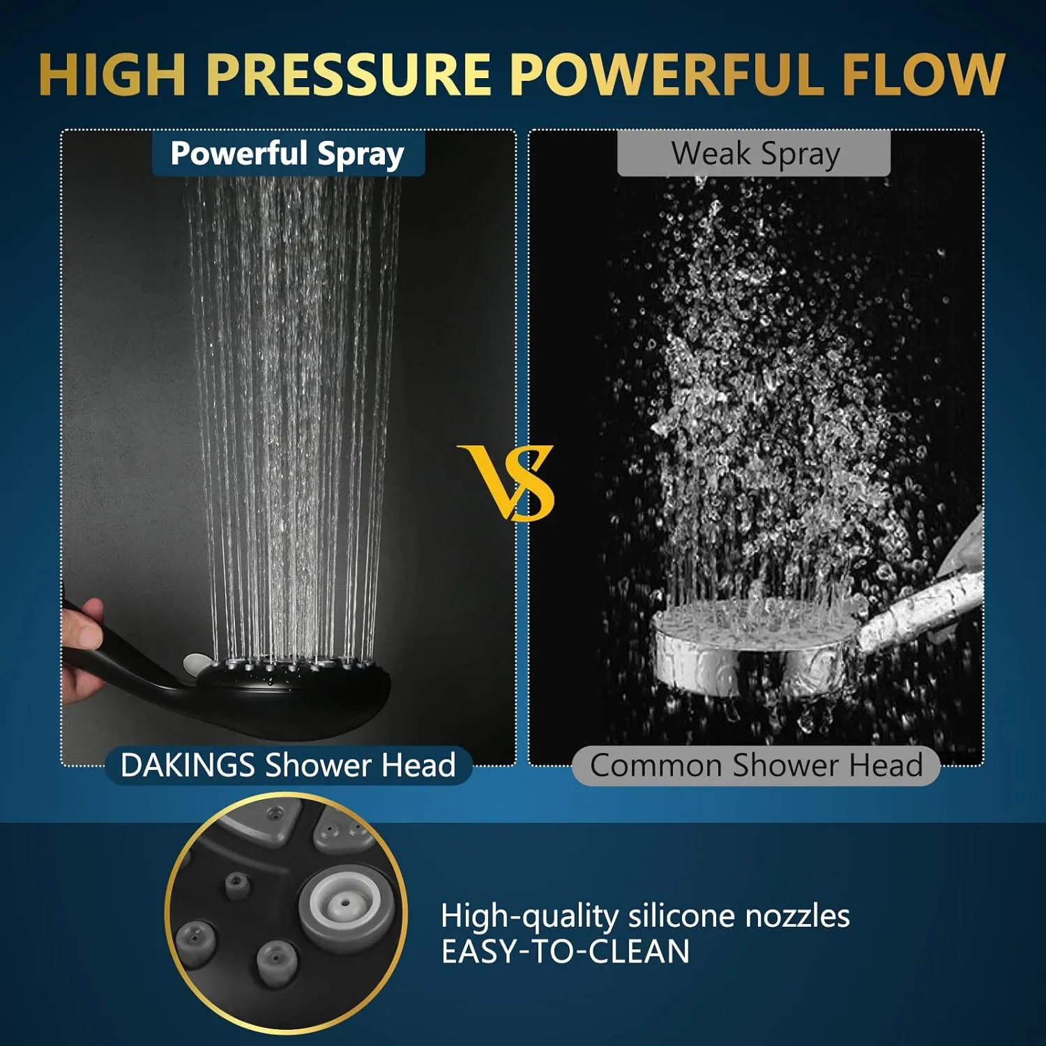 6 Spray Modes High Pressure Handheld Showerhead Set Upgraded 5 Inches Shower Head with Handheld Spray Premium Black Handheld Shower Head 60 Inches Stainless Steel Hose-1-Min Install