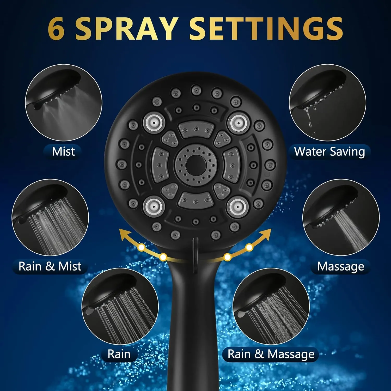 6 Spray Modes High Pressure Handheld Showerhead Set Upgraded 5 Inches Shower Head with Handheld Spray Premium Black Handheld Shower Head 60 Inches Stainless Steel Hose-1-Min Install