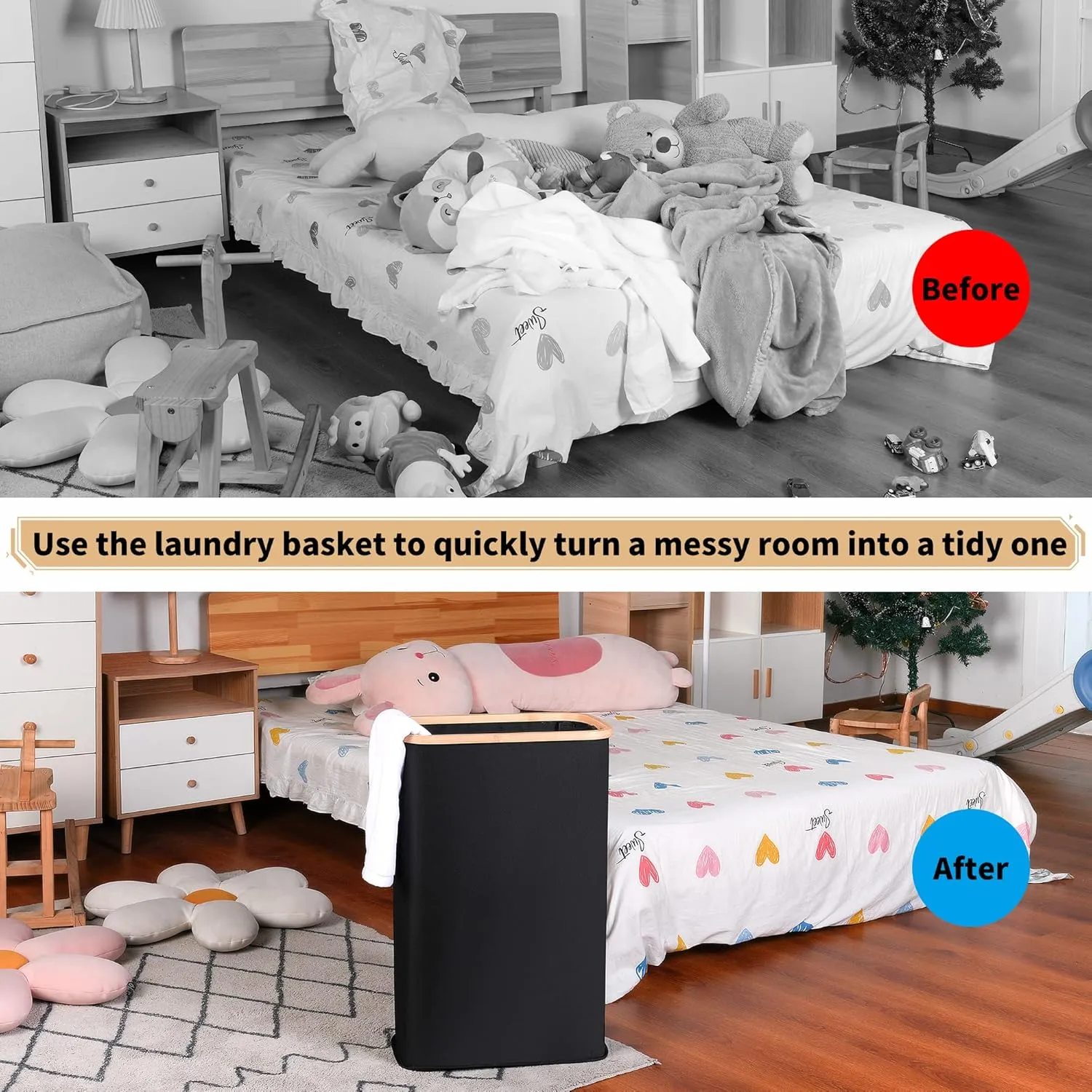 60L Slim Laundry Basket with Lid,Hampers for Laundry,Narrow Laundry Hamper with Removable Inner Bag & Bamboo Handles,Tall Thin Clothes Hamper for Clothes Toys Towels Organization（Black ）