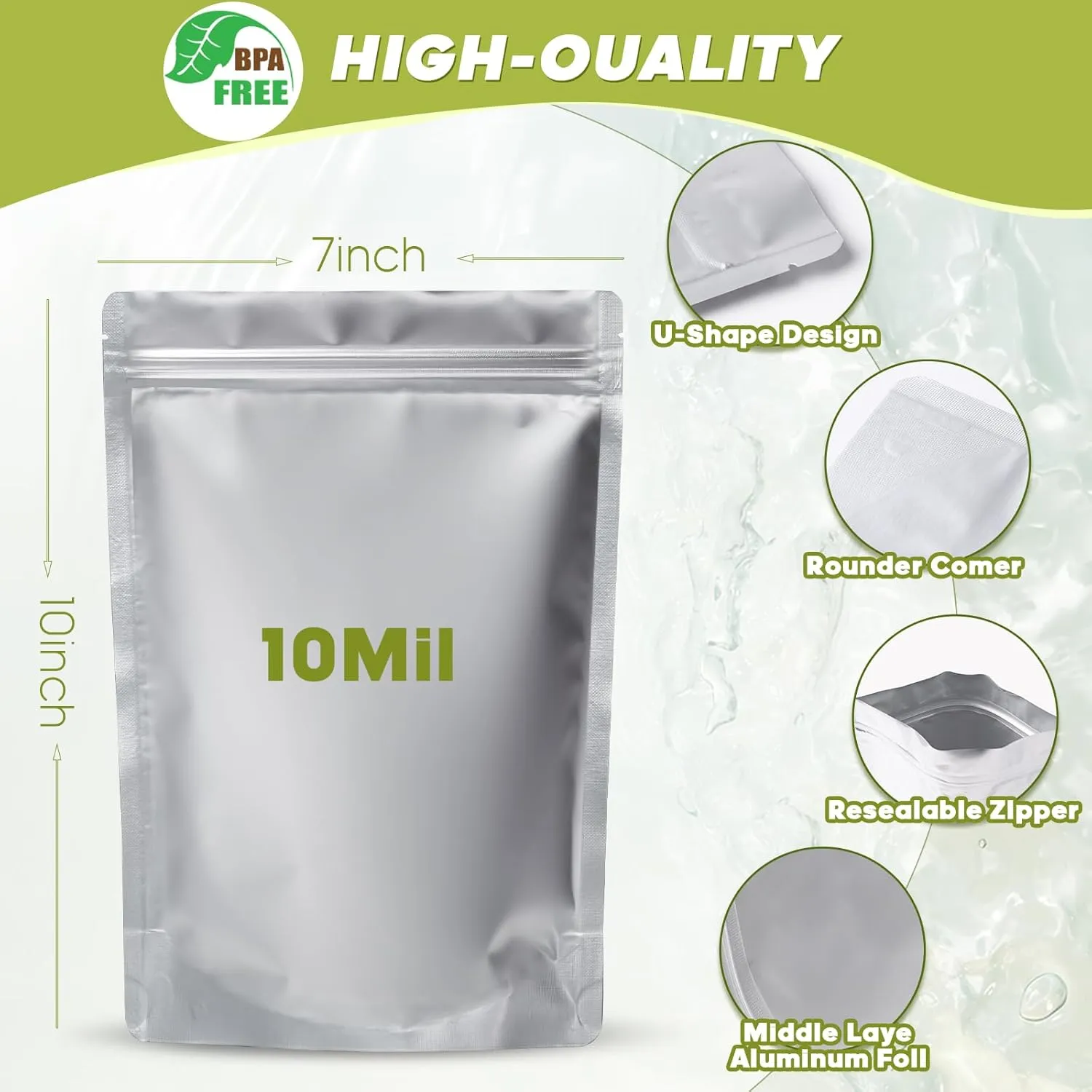 60pcs 1 Quart Mylar Bags for Food Storage - ExtraThick 10 Mil - Smell Proof Mylar bags 1 Quart - Stand-Up Zipper Pouches 7x10 Inch - Small Mylar Bags Food Container Sets - Heat Sealable