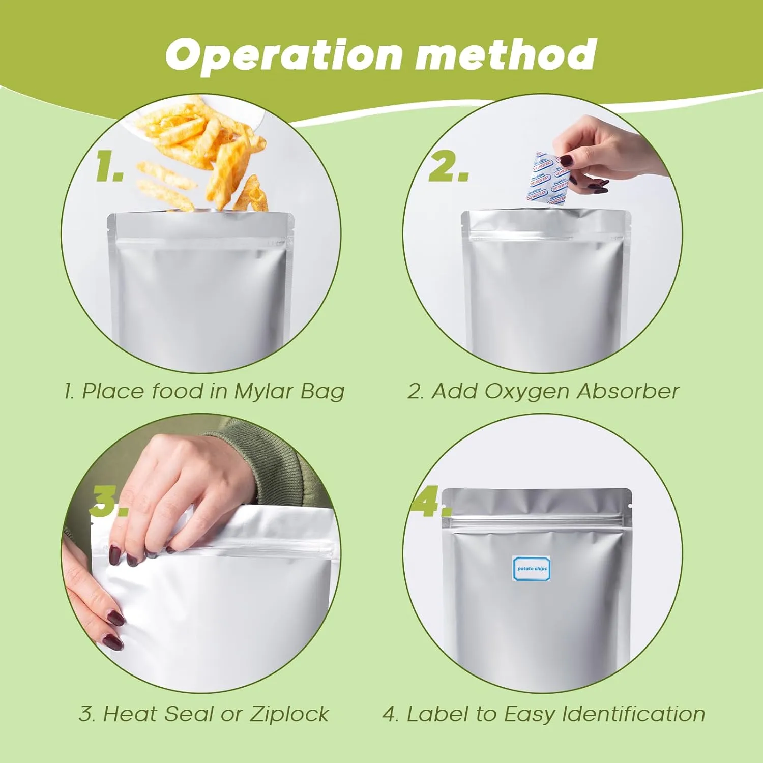 60pcs 1 Quart Mylar Bags for Food Storage - ExtraThick 10 Mil - Smell Proof Mylar bags 1 Quart - Stand-Up Zipper Pouches 7x10 Inch - Small Mylar Bags Food Container Sets - Heat Sealable