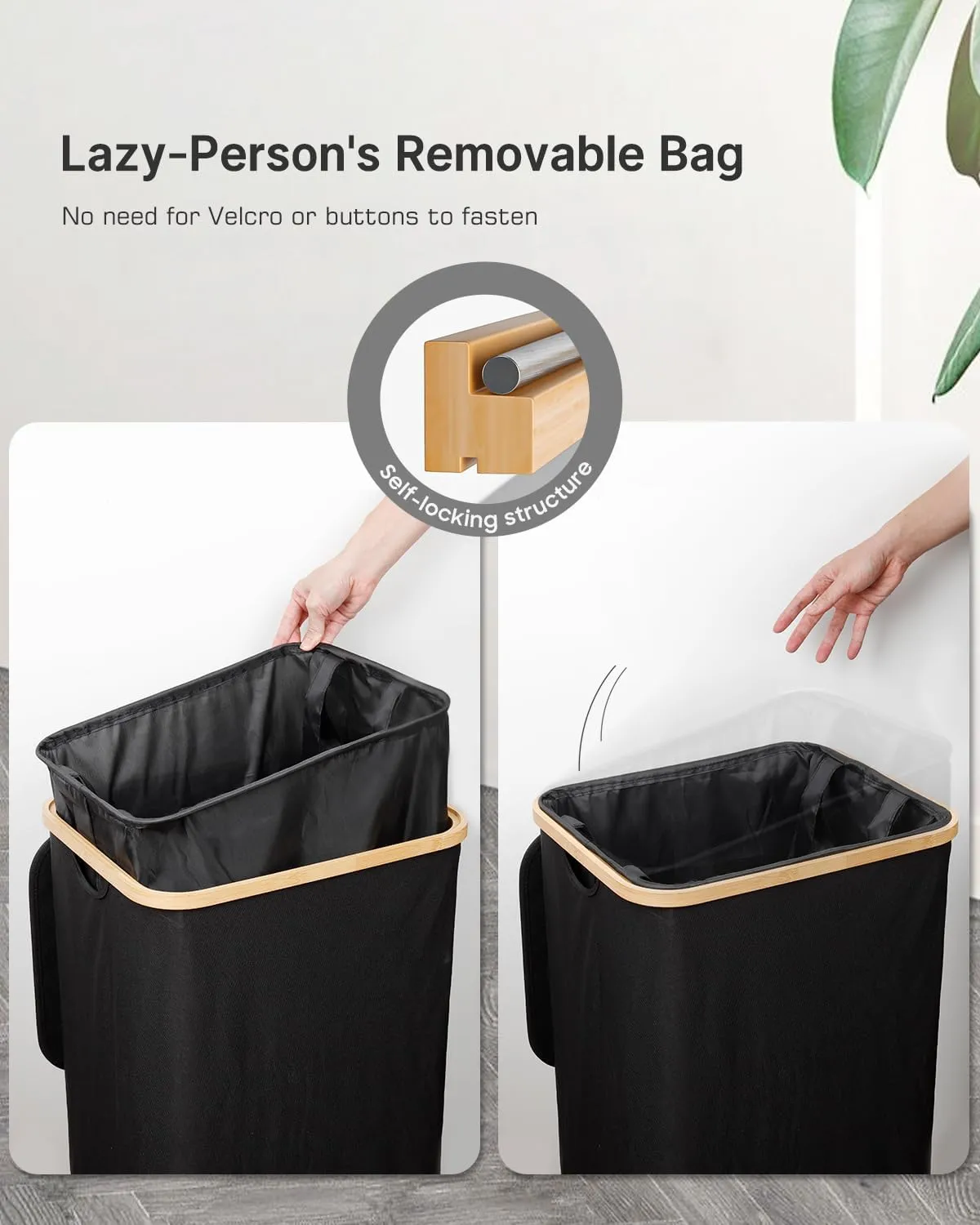 75L Laundry Hamper with Wheels, Rolling Laundry Basket with Lid and 2-Inch Silent Wheels, Collapsible Tall Clothes Hamper with Bamboo Handles for Clothes Toys in Dorm Bedroom Bathroom, Black