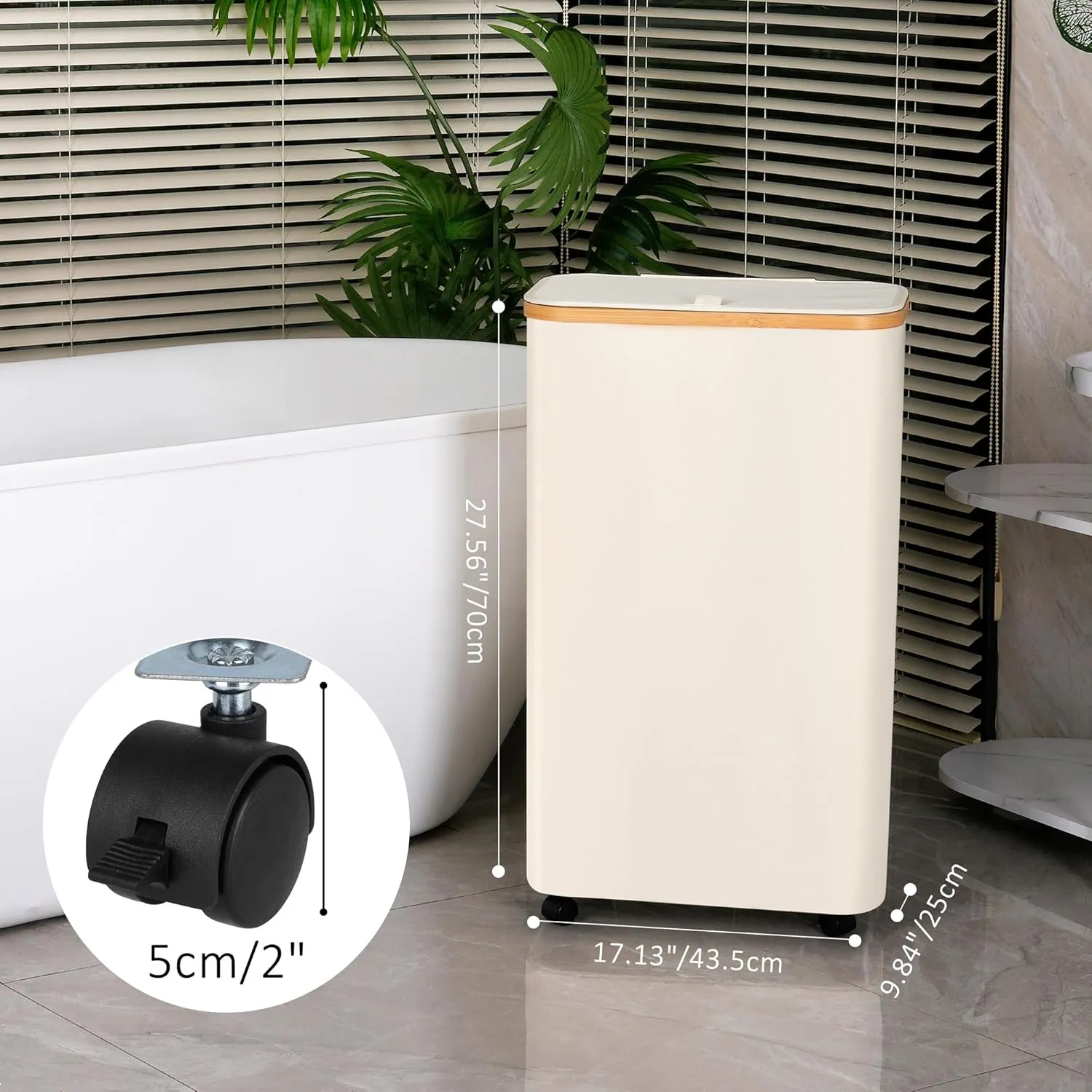 75L Laundry Hamper with Wheels,Clothes Hamper for Laundry,Slim Laundry Basket with Lid & Inner Bag,for Laundry Room, Bedroom, Dormitory Organization,Beige
