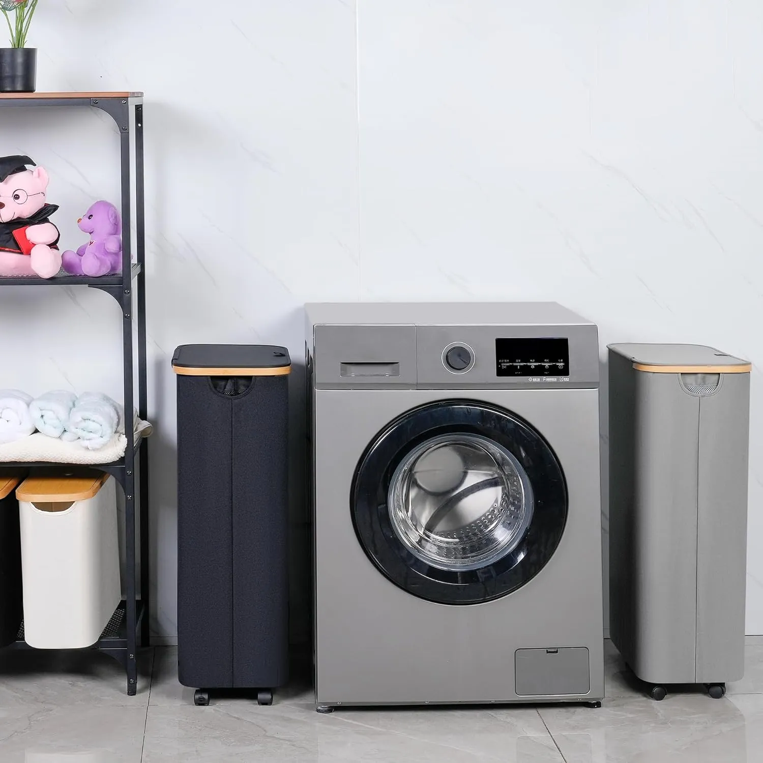75L Slim Laundry Hamper with Wheels,Clothes Hamper for Laundry,Laundry Basket with Lid & Inner Bag,for Laundry Room, Bedroom, Dormitory Organization,Black