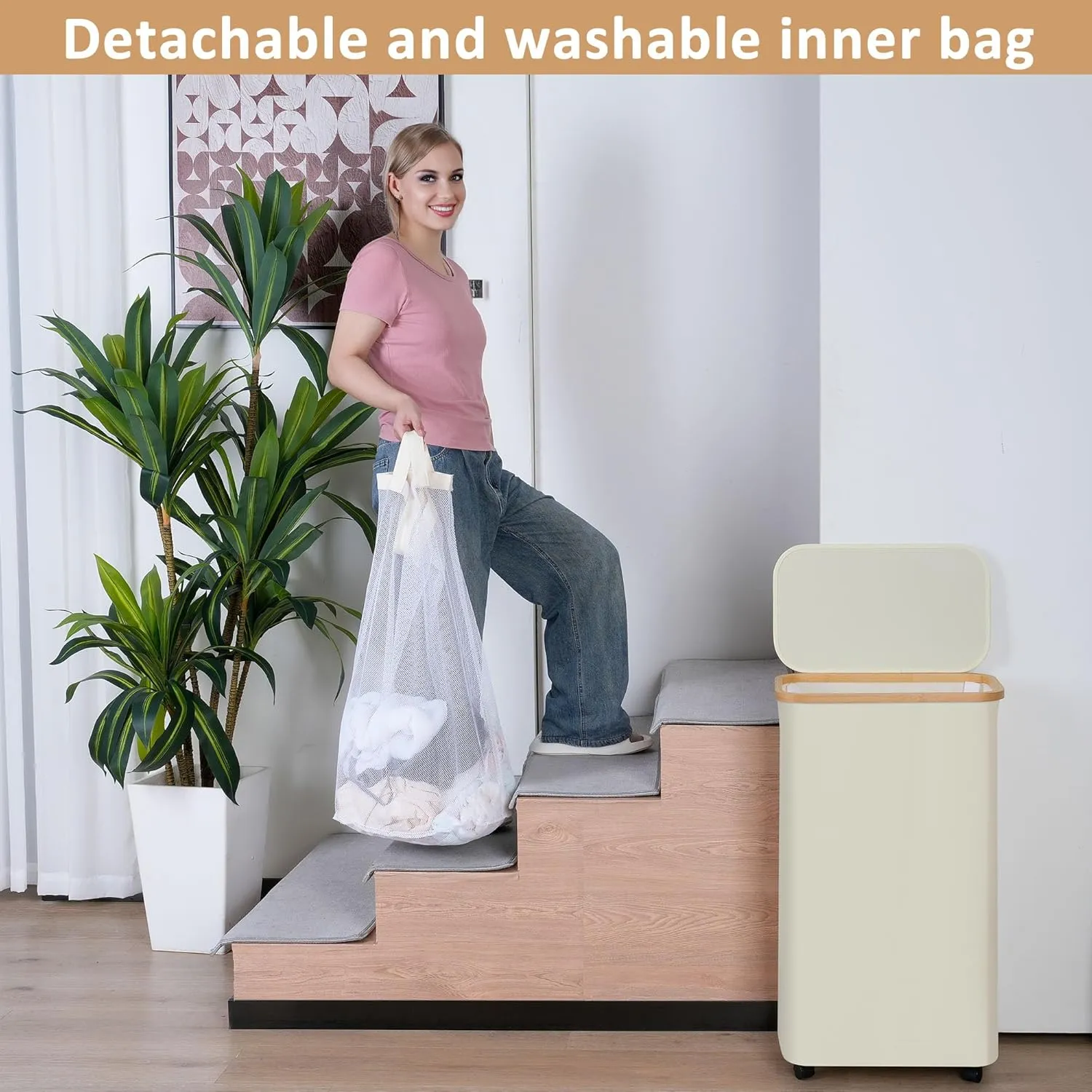 75L Slim Laundry Hamper with Wheels,Clothes Hamper for Laundry,Laundry Basket with Lid & Inner Bag,for Laundry Room, Bedroom, Dormitory Organization,Black