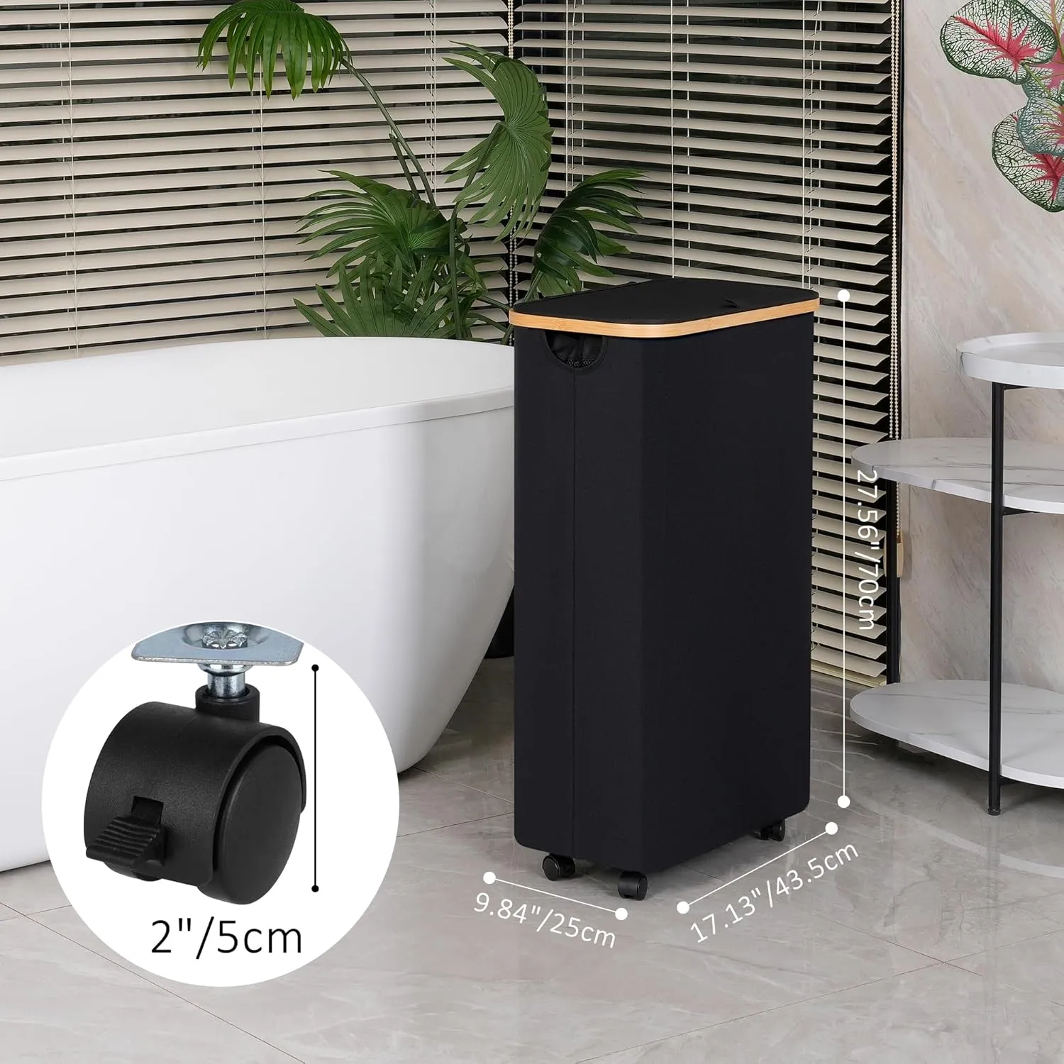 75L Slim Laundry Hamper with Wheels,Clothes Hamper for Laundry,Laundry Basket with Lid & Inner Bag,for Laundry Room, Bedroom, Dormitory Organization,Black