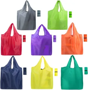 8 Pack Grocery Bags Reusable Foldable Shopping Bags X-Large 50LBS Groceries Bags Ripstop Machine Washable Sturdy Lightweight Polyester Fabric, Blue,red,yellow