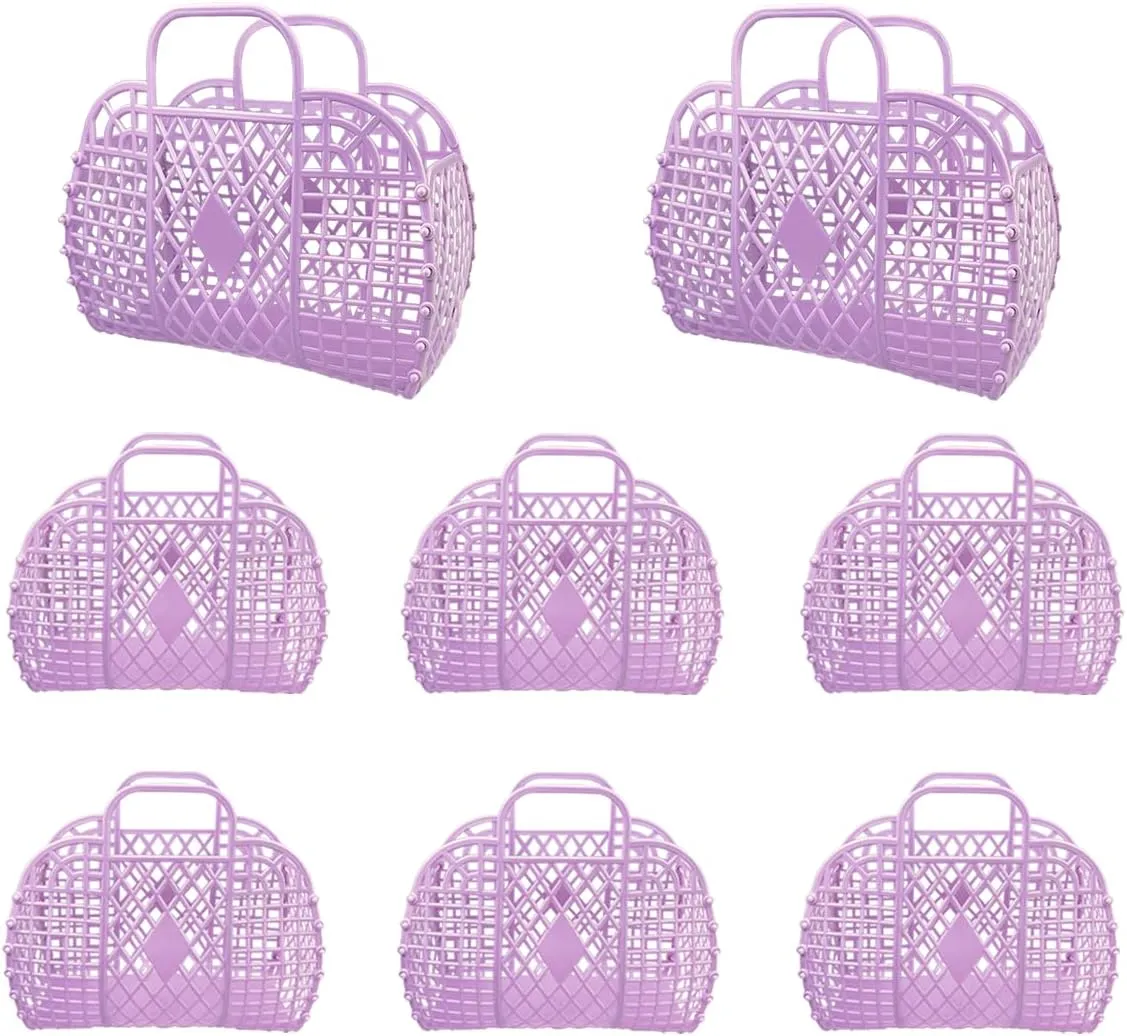 8 Pcs Plastic Jelly Basket Purse Bags Beach Bag