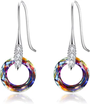 925 Sterling Silver Cosmic Ring Crystals Earrings for Women Austria Crystal Hook Dangle Earrings Birthday Jewelry for Mom