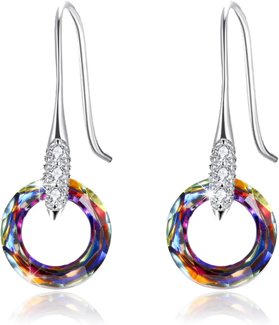 925 Sterling Silver Cosmic Ring Crystals Earrings for Women Austria Crystal Hook Dangle Earrings Birthday Jewelry for Mom