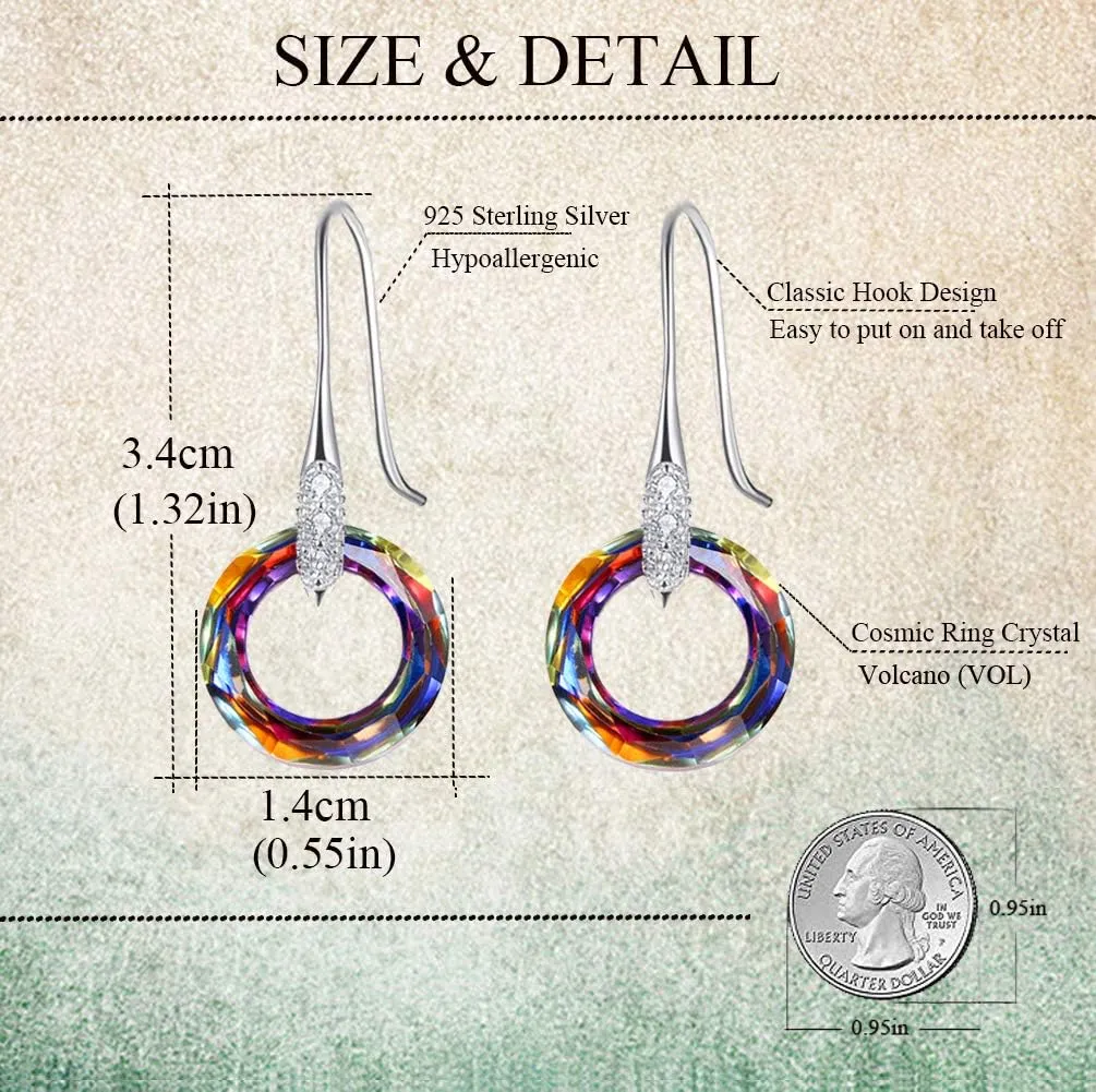 925 Sterling Silver Cosmic Ring Crystals Earrings for Women Austria Crystal Hook Dangle Earrings Birthday Jewelry for Mom