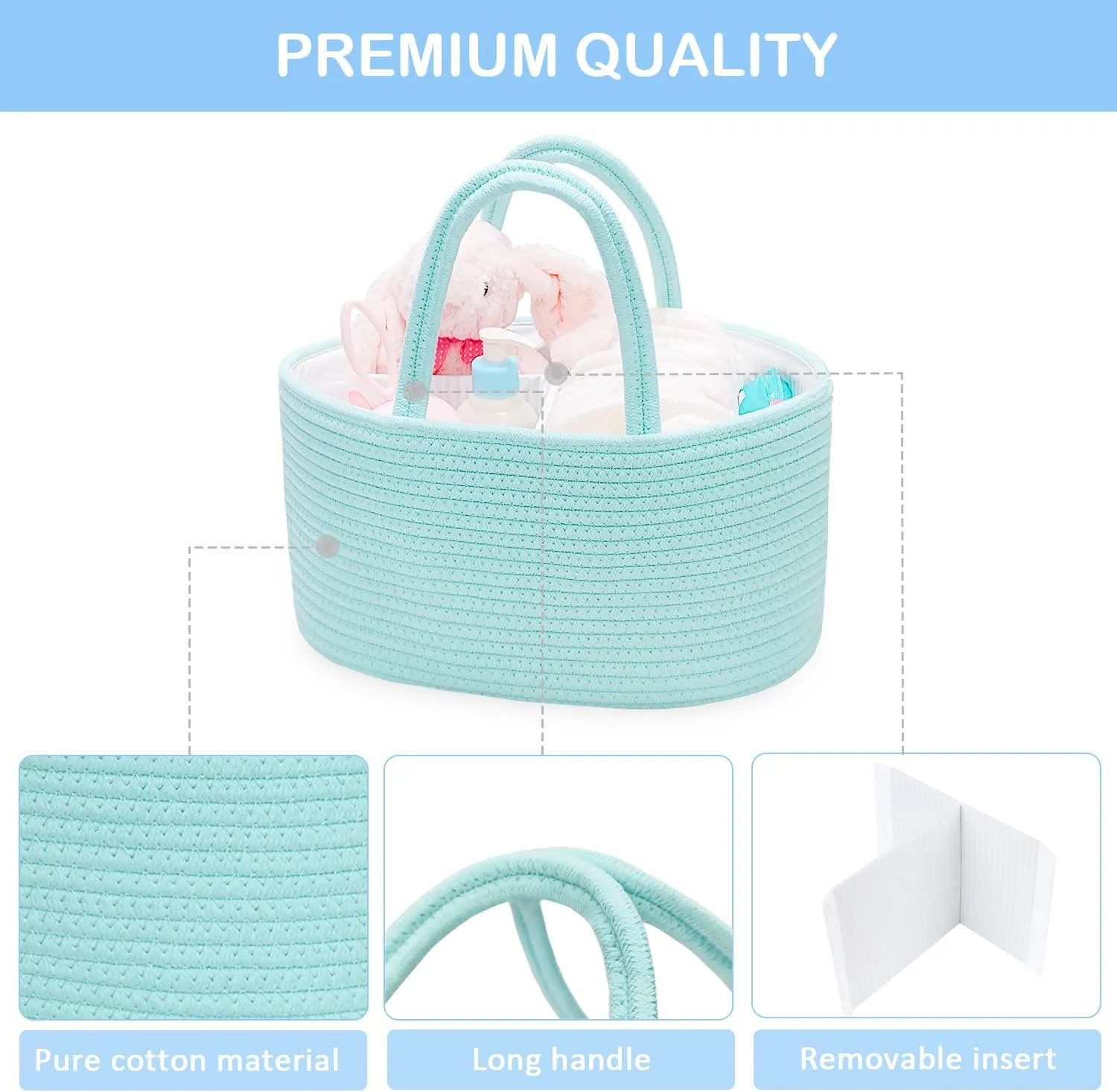 ABenkle Diaper Caddy Organizer, Boho Rustic Cotton Rope Nursery Baby Basket, Changing Table Organizer for Baby Diaper Storage and Baby Shower