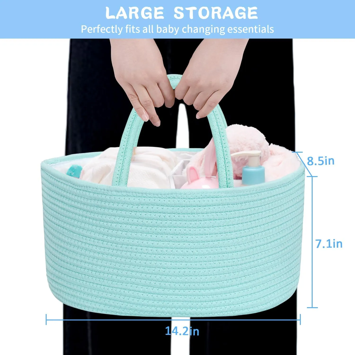 ABenkle Diaper Caddy Organizer, Boho Rustic Cotton Rope Nursery Baby Basket, Changing Table Organizer for Baby Diaper Storage and Baby Shower