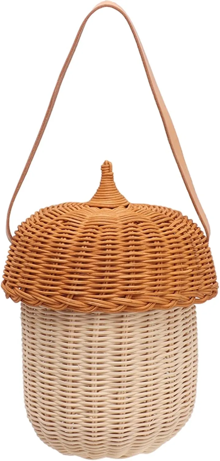 Acorn Shaped Bag Acorn Basket Rattan Storage Basket Hand Woven Decorative Bag (Large Handbag)