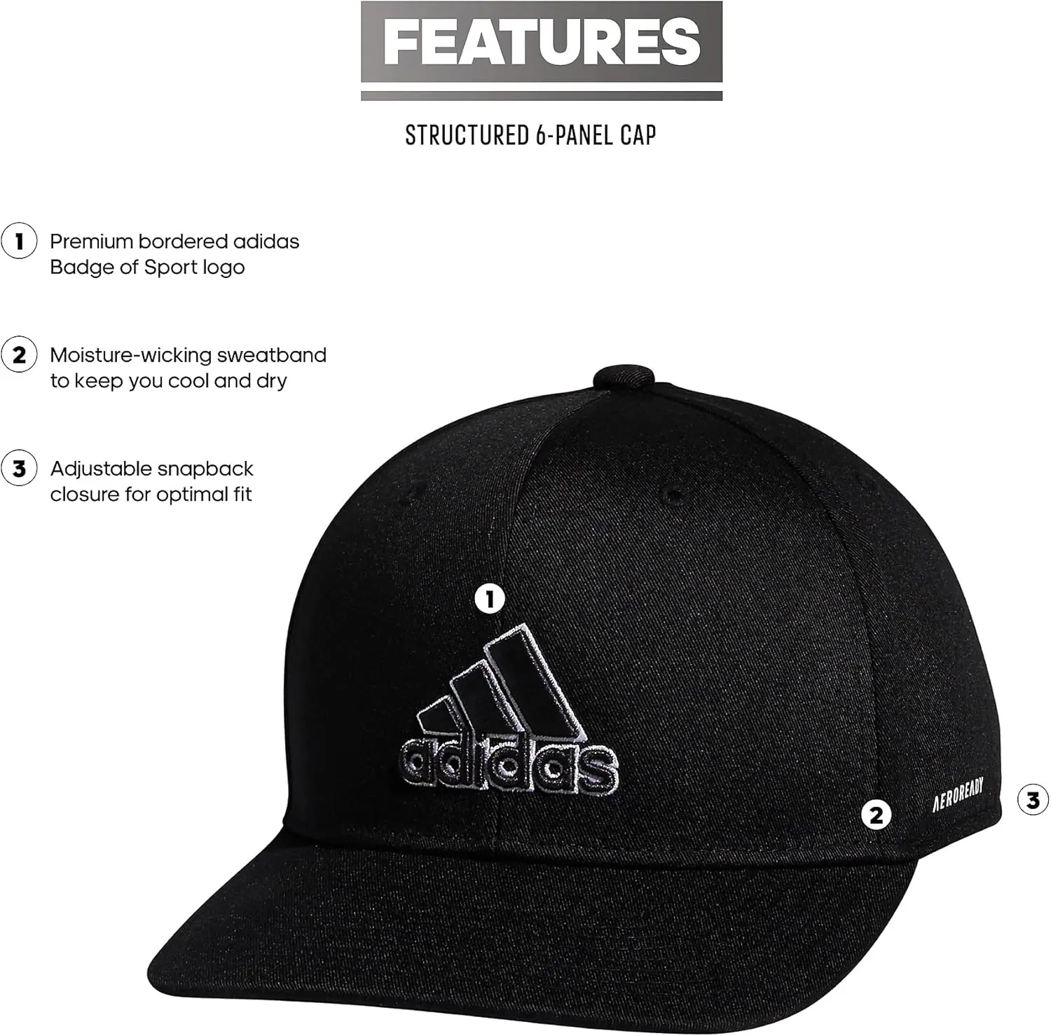 adidas Men's Excel Performance Structured Snapback Adjustable Fit Hat