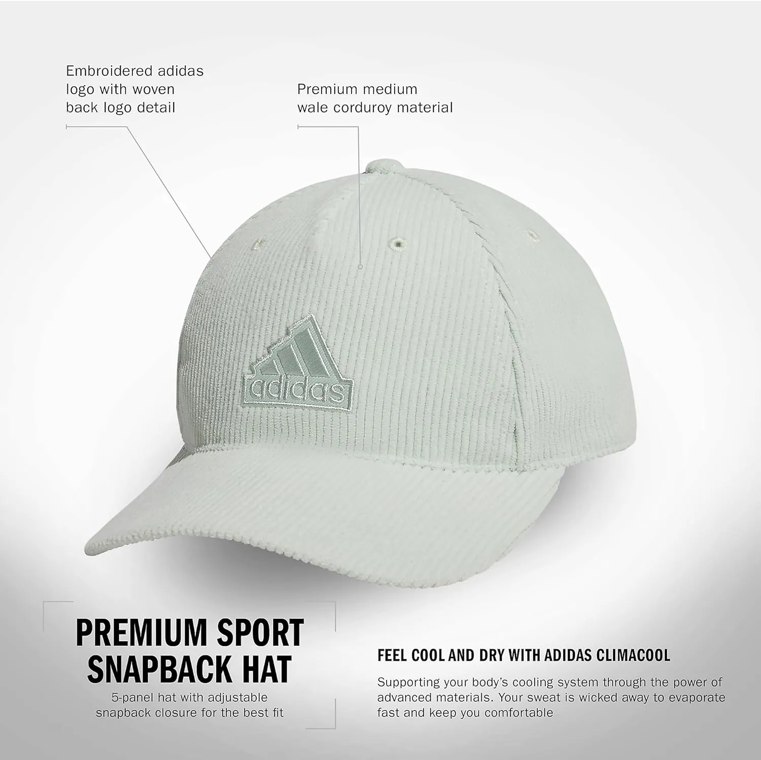 adidas Men's Premium Sport 5-Panel Structured Medium Crown Adjustable Fit Snapback Hat