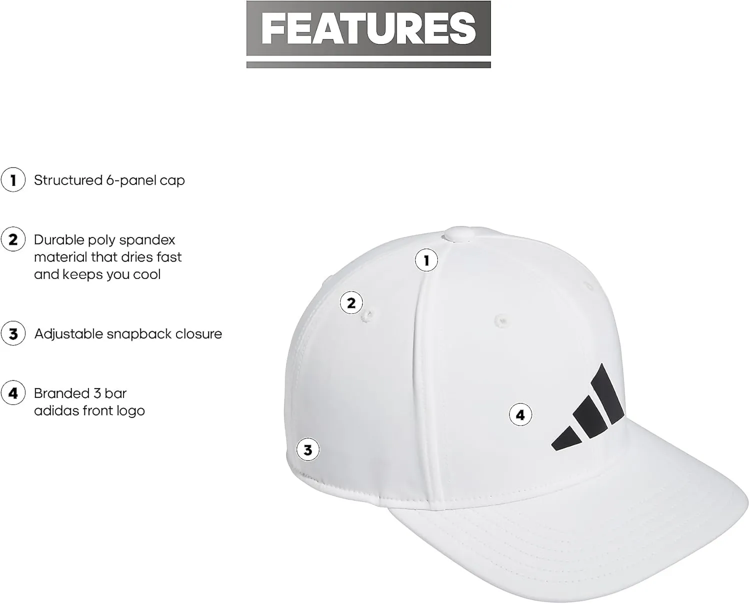adidas Men's Three Bar Structured Snapback Adjustable Fit Cap