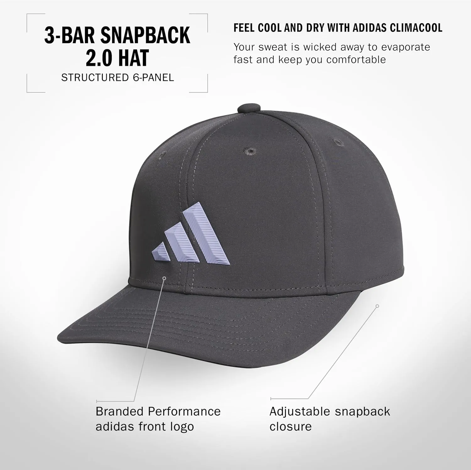 adidas Men's Three Bar Structured Snapback Adjustable Fit Hat 2.0