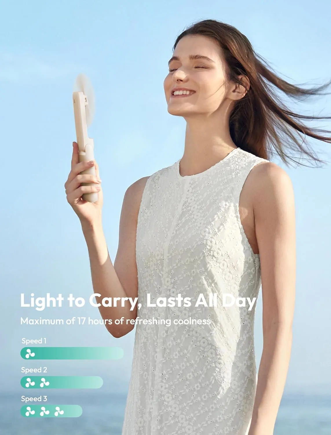 Aecooly Slim Portable Fan, Thin Handheld Fan, USB Rechargeable Mini Personal [17H Max Cooling Time], Battery Powered Small Foldable Pocket for Travel, Summer, Gifts for Women, Girls -Beige