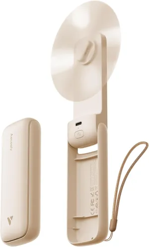 Aecooly Slim Portable Fan, Thin Handheld Fan, USB Rechargeable Mini Personal [17H Max Cooling Time], Battery Powered Small Foldable Pocket for Travel, Summer, Gifts for Women, Girls -Beige