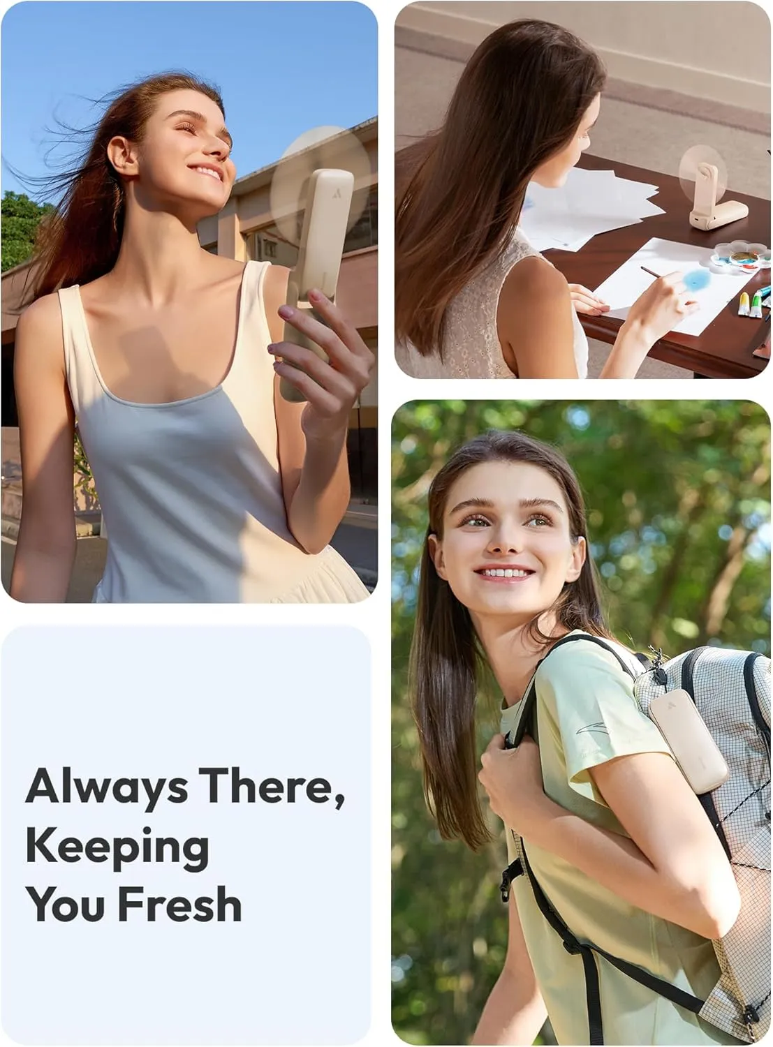 Aecooly Slim Portable Fan, Thin Handheld Fan, USB Rechargeable Mini Personal [17H Max Cooling Time], Battery Powered Small Foldable Pocket for Travel, Summer, Gifts for Women, Girls -Beige