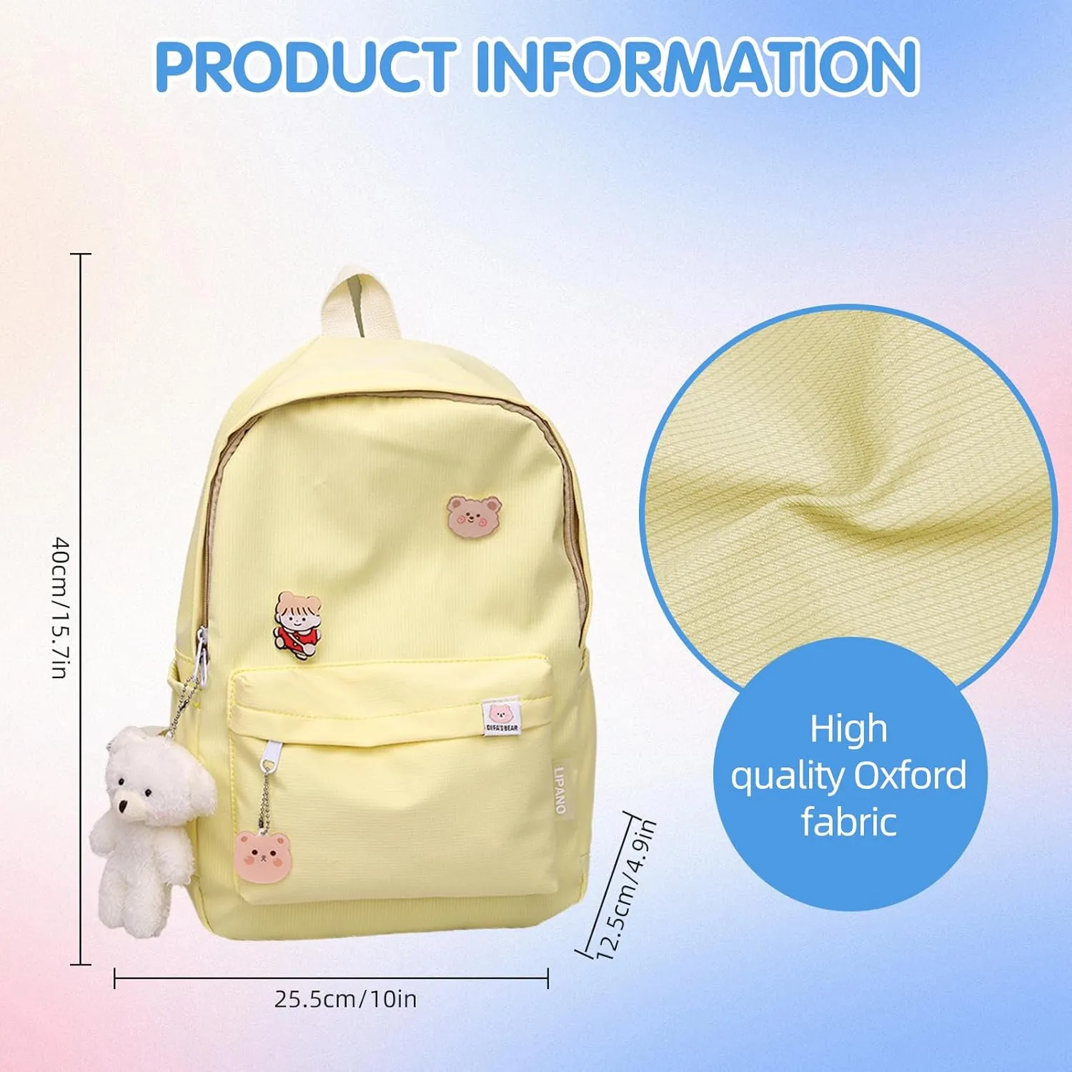 Aesthetic Backpack, Large Capacity Lightweight Casual Daypack, Cute Oxford Frabic Mochila with Pendant (Pink)