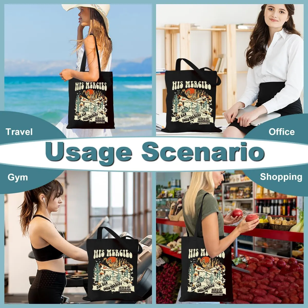 Aesthetic Tote Bag Funny Nature Lovers Weekender Bag Music Lover Reusable Grocery Bags for Travel Vacation Christmas