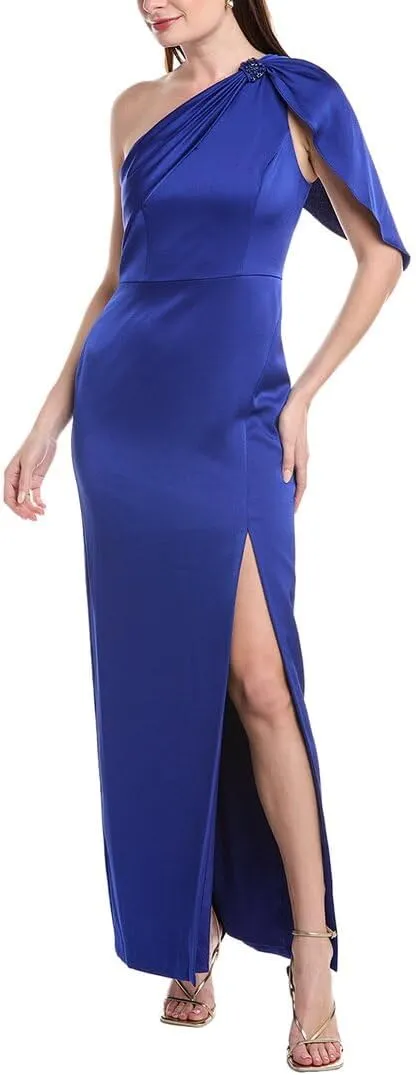 Aidan Mattox Womens Satin One Shoulder Evening Dress Blue 6