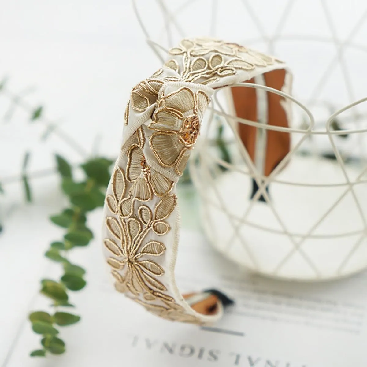 AK Beauty Satin Boho Headbands French Retro Style Satin Embroidery Fabric Knot Hairband Fashion Hair Accessories