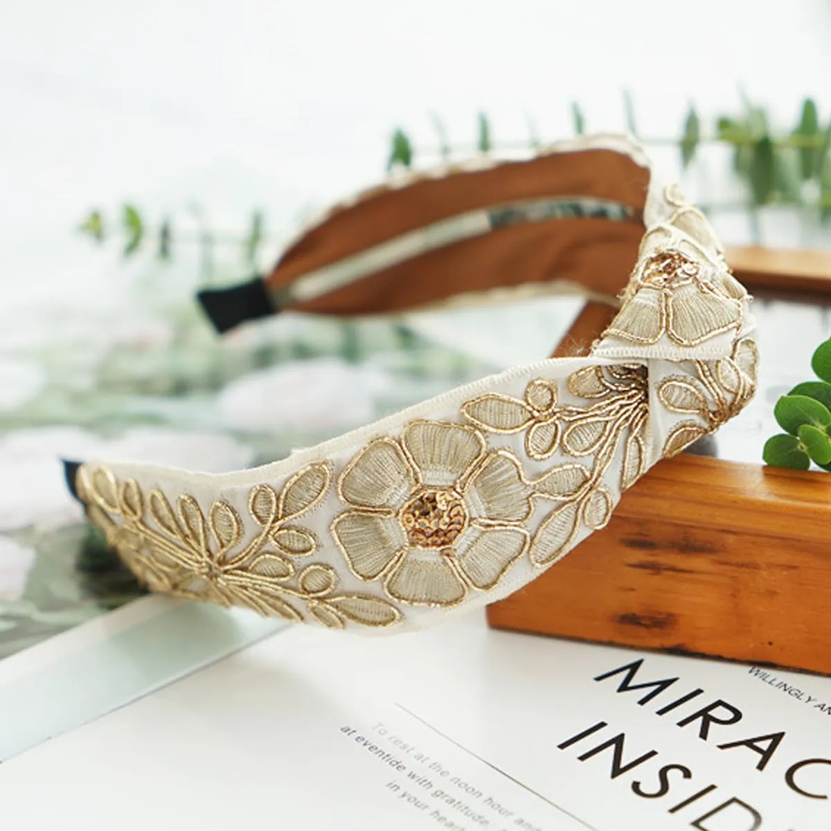 AK Beauty Satin Boho Headbands French Retro Style Satin Embroidery Fabric Knot Hairband Fashion Hair Accessories